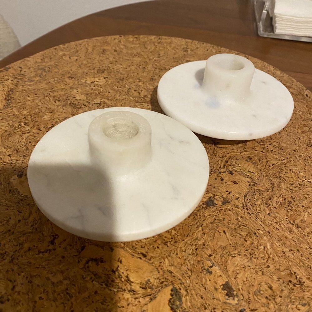 EQ3 white marble candlestick holders